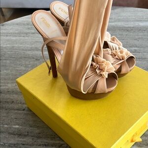 Fendi Ballet style Tan Stiletto Heels with Peep-Toe Design